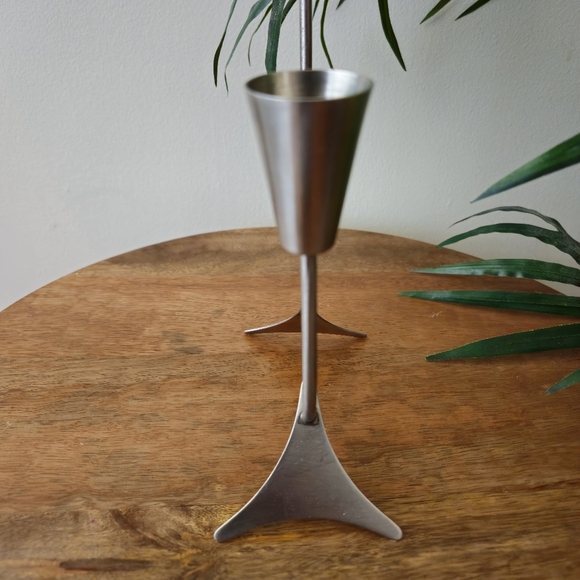 Vintage MCM Carnival Designs Stainless Steel Double Tiered Candleholder - Picture 4 of 5